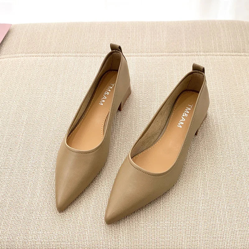 French Nude Single Shoes Soft Leather For Commuting Office