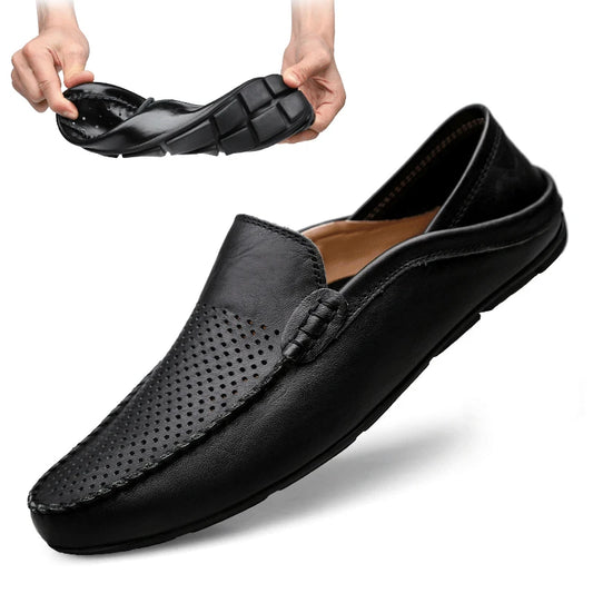 Summer Men Italian Leather Moccasins Slip On Loafers