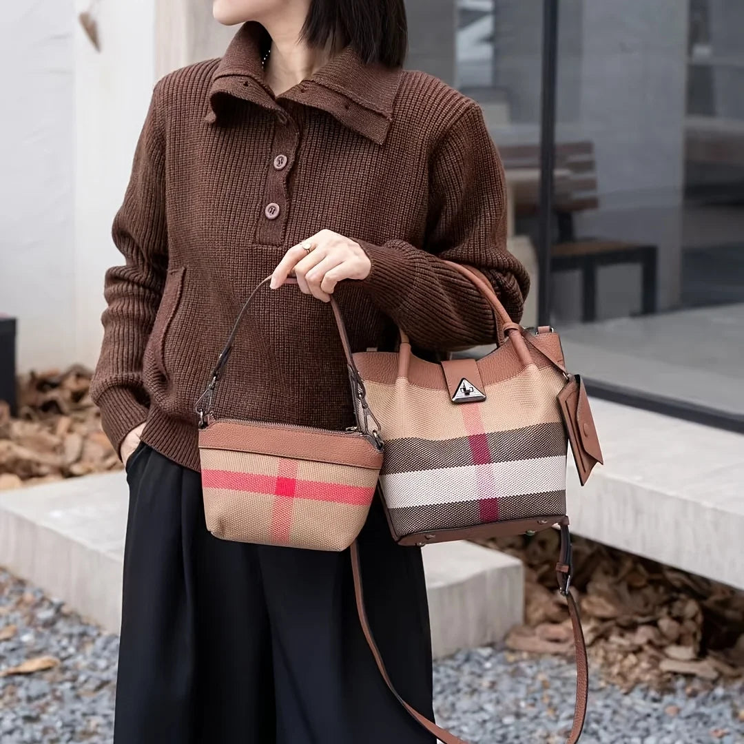 Tote Bag For Women Genuine Leather Canvas Adjustable Strap