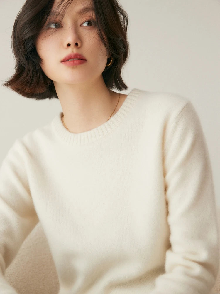 Chic O Neck Cashmere Sweater For Women Solid Color Pullover