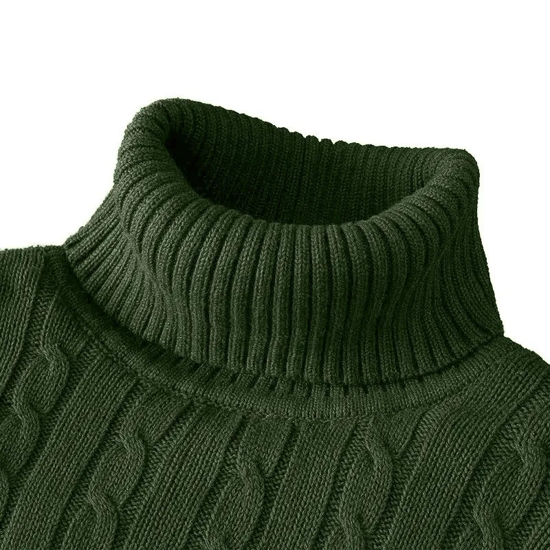 Autumn Mens Long Sleeve Knitted Sweater Slim Fit Turtleneck