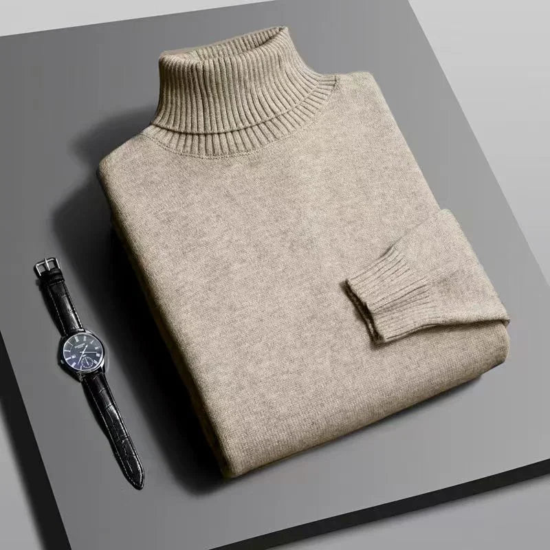 Autumn Mens Knitted Turtleneck Sweater Slim Fit Long Sleeve