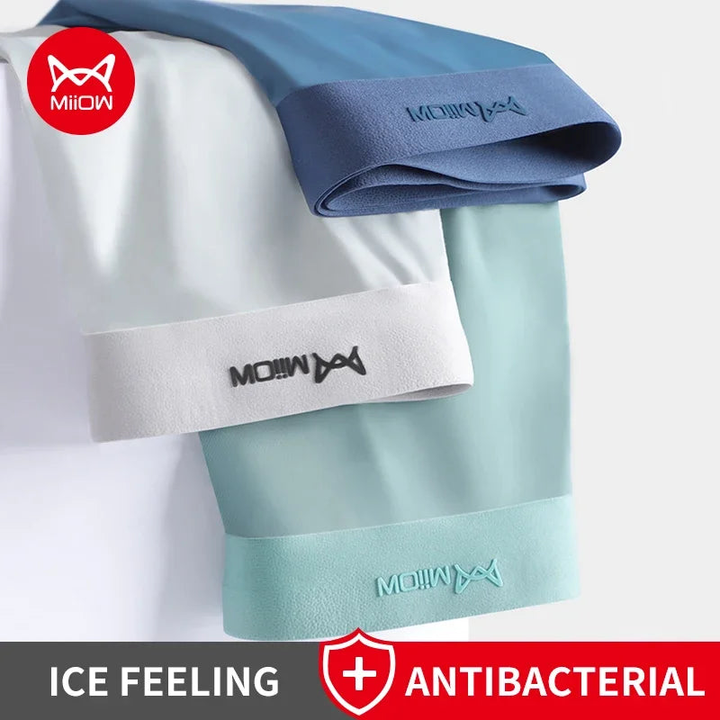 MiiOW Ice Silk Men Boxer Underwear 3Pcs Seamless Trunks