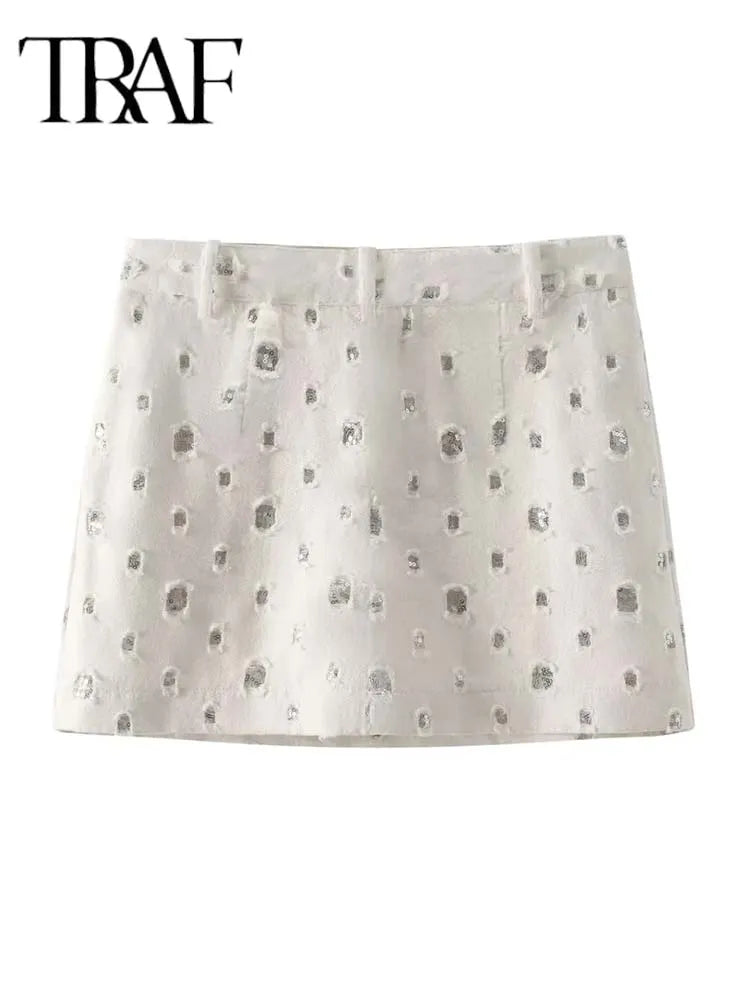 Traf Elegant Sequin Skirt Set For Women 2 Piece Vest Suit