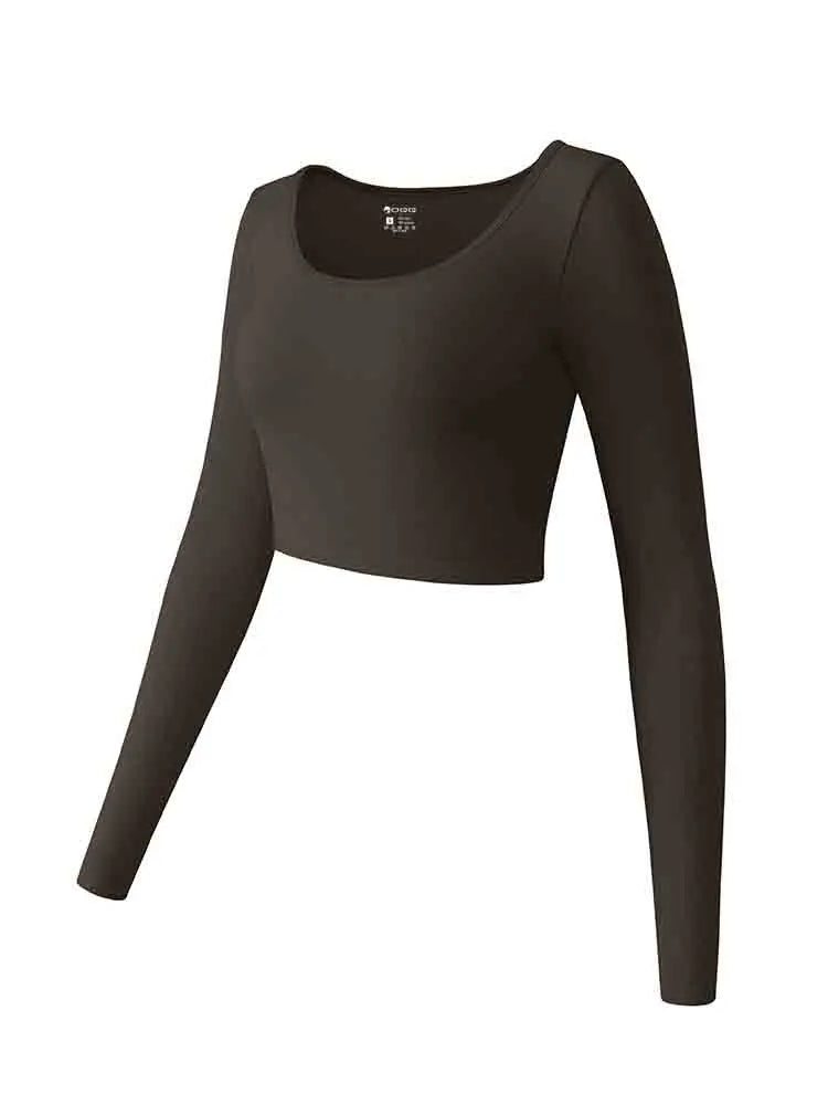 Womens Yoga Top Long Sleeve Round Neck Seamless Gym Wear