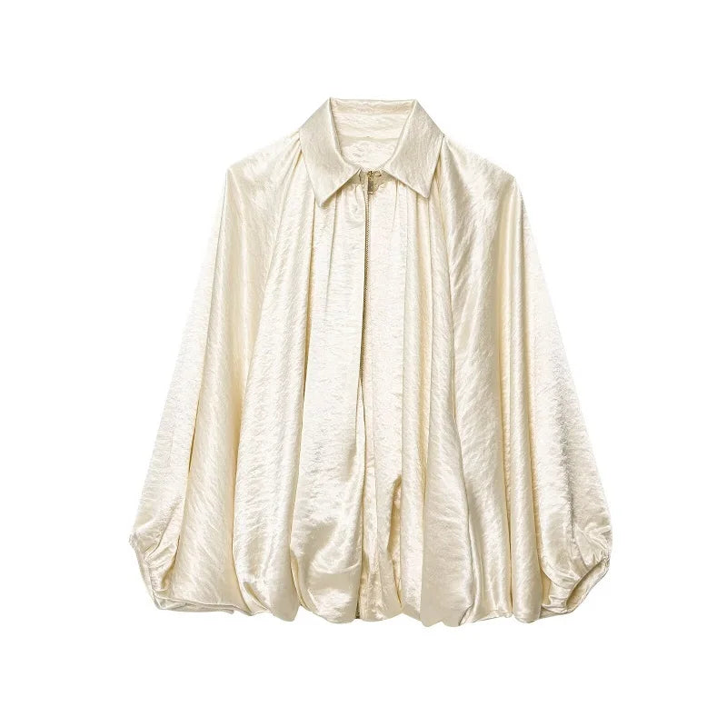 Mujer Ruched Bomber Jacket For Women Oversized Puffy Coat