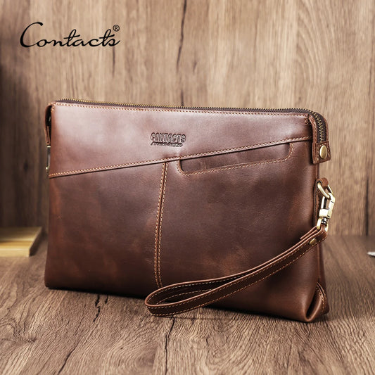Contacts Genuine Leather Clutch Bag For Men Password Lock