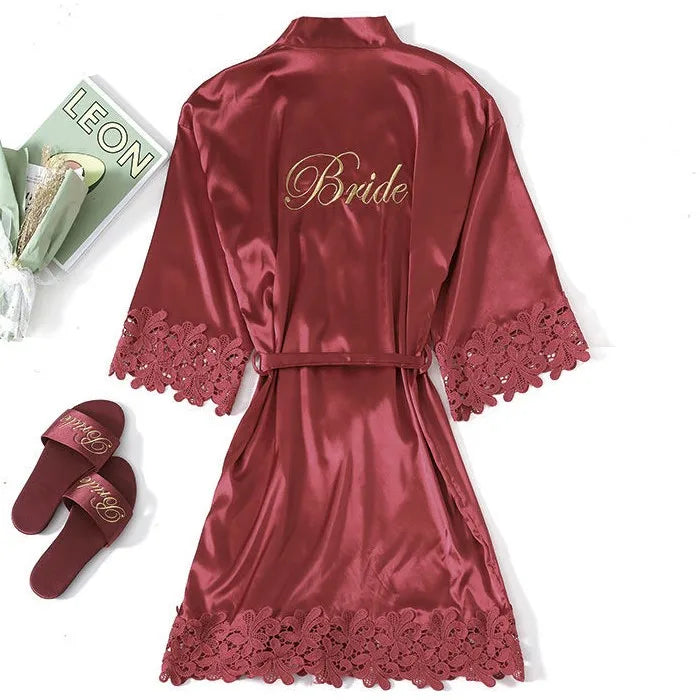 شمبانيا العروس وصيفة العروس رداء الزفاف ملابس نوم من الدانتيل ملابس منزلية رداء حمام ساتان مثير ثوب نوم نسائي ملابس داخلية حميمة