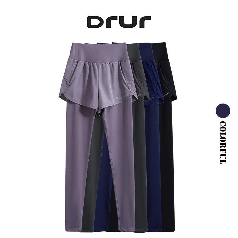 DRUR Womens Seamless High Waist Yoga Leggings 2 In 1