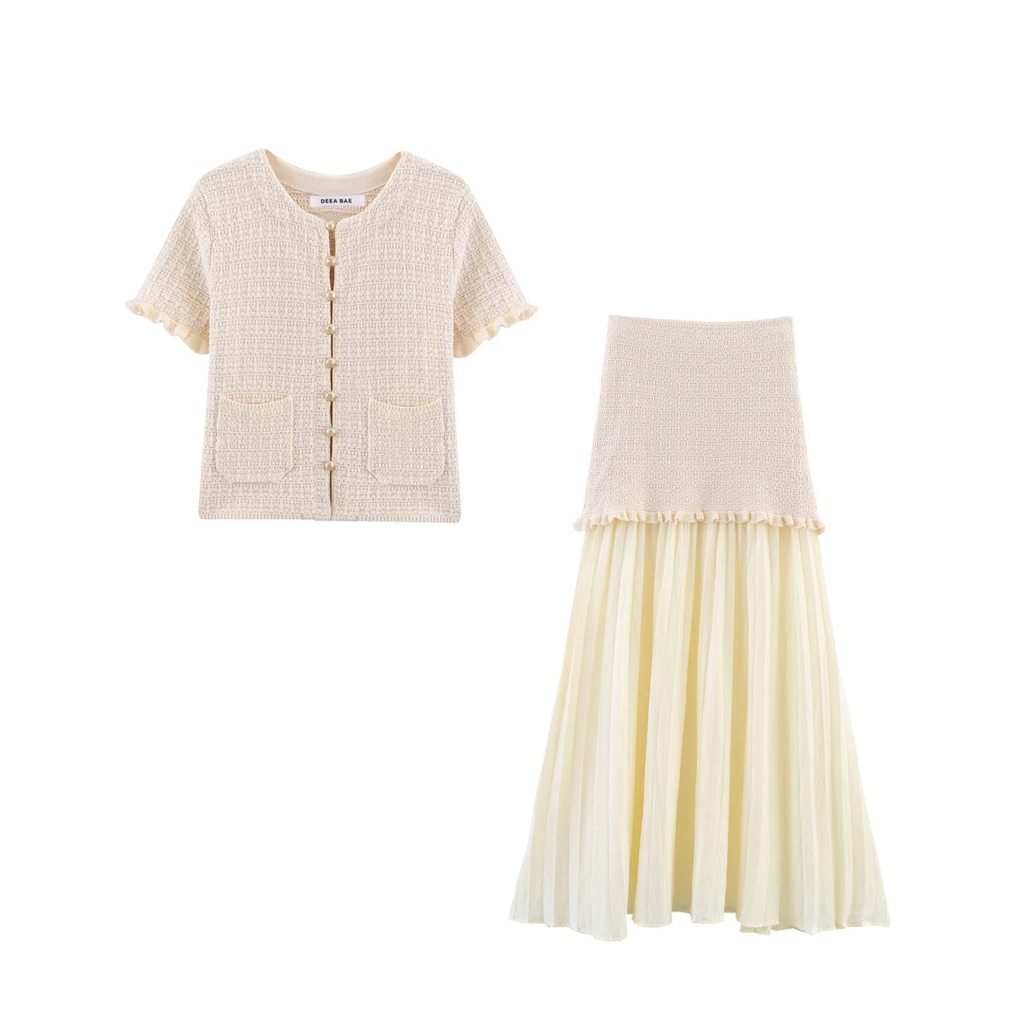 DEEABAE Autumn Winter Short Sleeve Knitted Cardigan Set