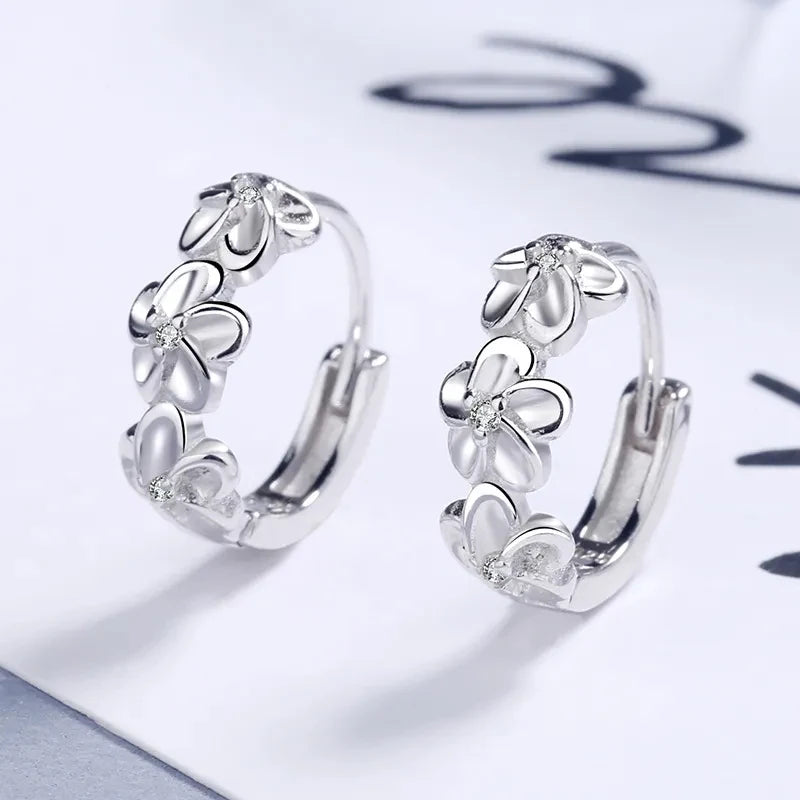 925 Sterling Silver Stud Earrings Crystal Zircon Flower