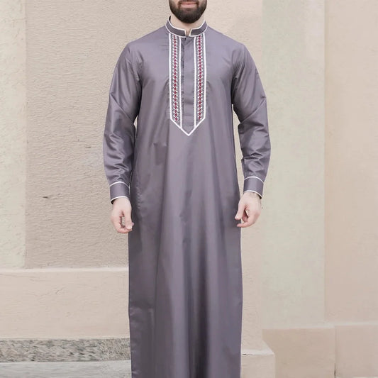 2024 Muslim Men Hand Embroidered Abaya Thobe Saudi Style