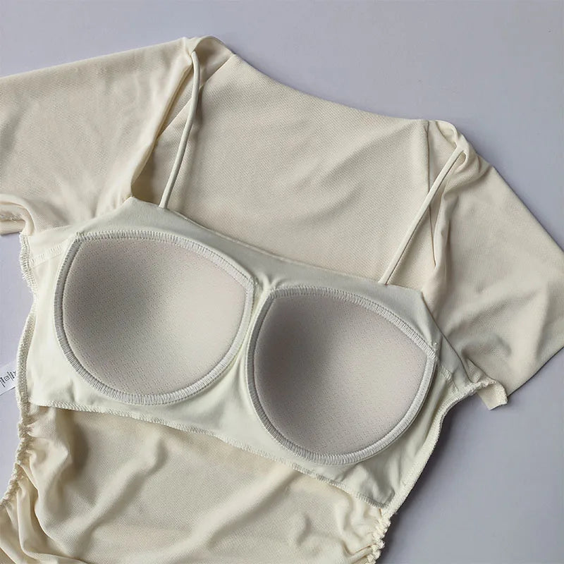 Summer Two Piece Yoga Dress Chest Cushion Sports Mesh Top