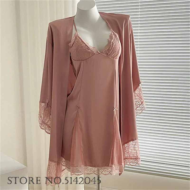 Temptation Lace Nightgown And Robe Set Satin Sleepwear