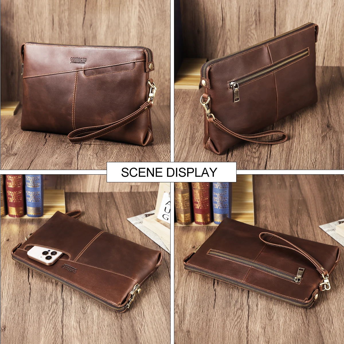 Contacts Genuine Leather Clutch Bag For Men Password Lock