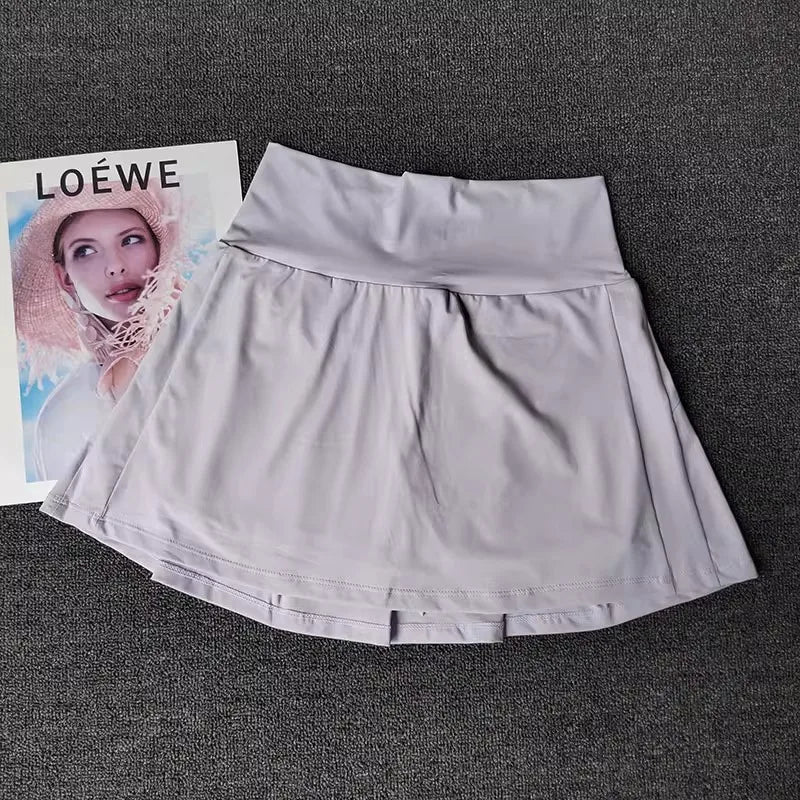 Women High Waist Tennis Skirt With Built In Shorts Gym Yoga