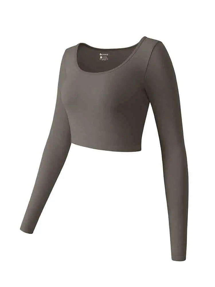 Womens Yoga Top Long Sleeve Round Neck Seamless Gym Wear