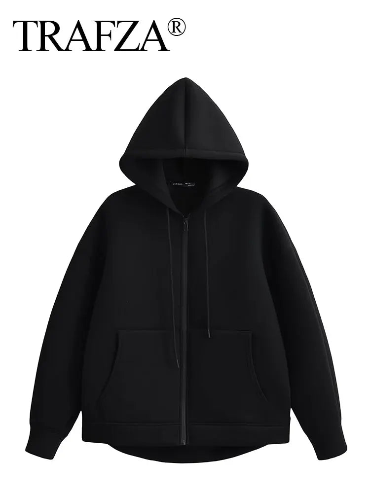 Trafza Autumn Gray Hooded Jacket For Women With Big Pockets