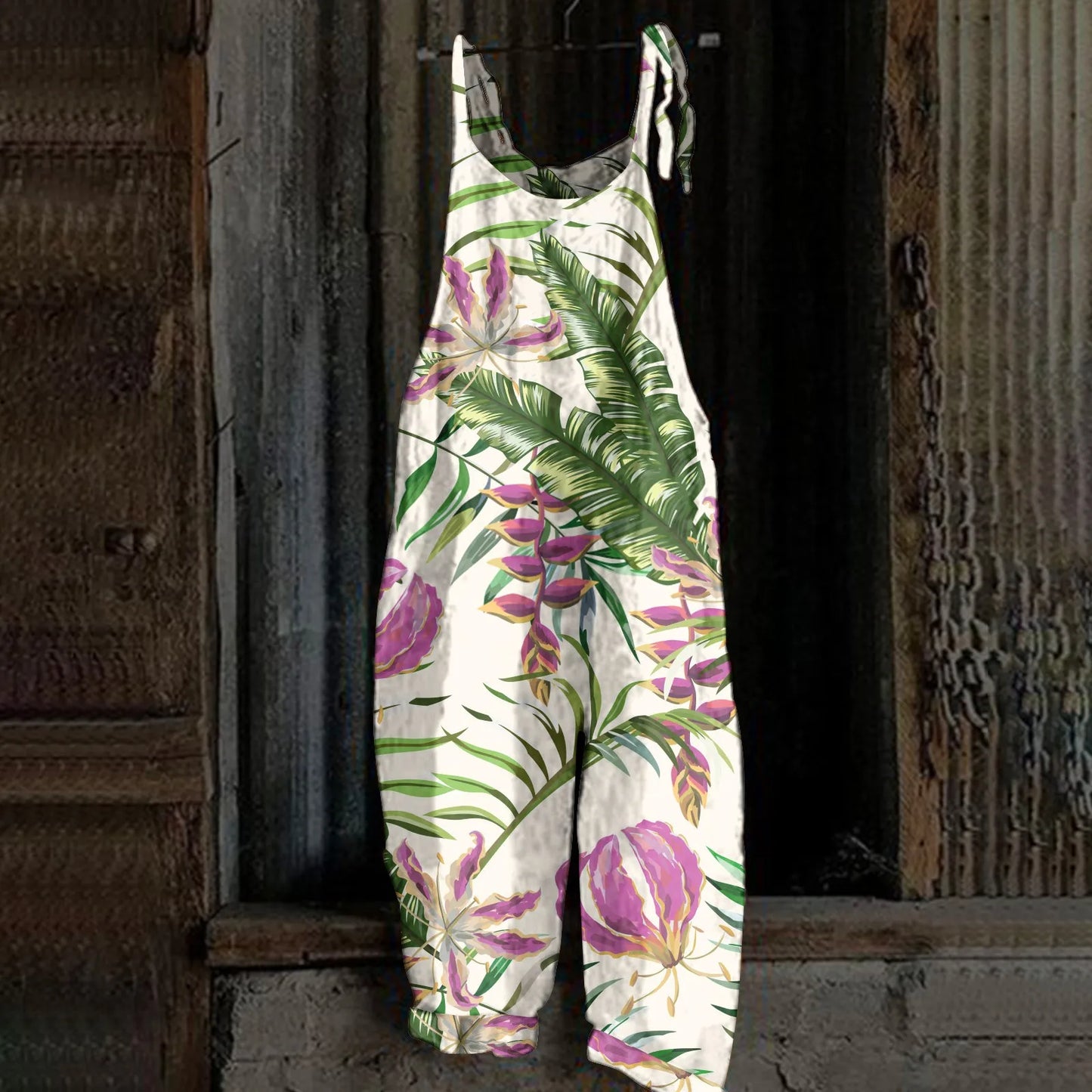 Womens Jumpsuit Print Casual Vintage Cotton Linen Summer