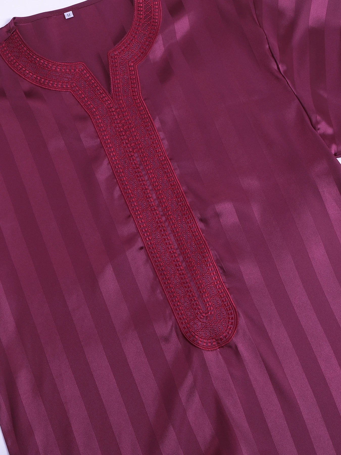 Vintage Loose Muslim Robe Short Sleeve Jubba Thobe Striped