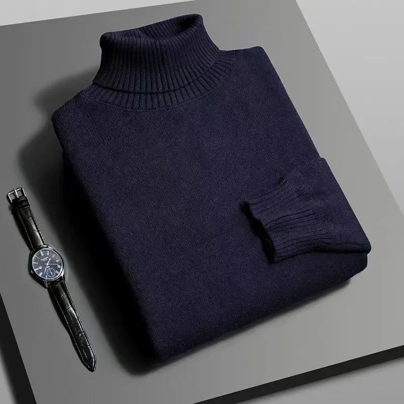 Autumn Mens Knitted Turtleneck Sweater Slim Fit Long Sleeve