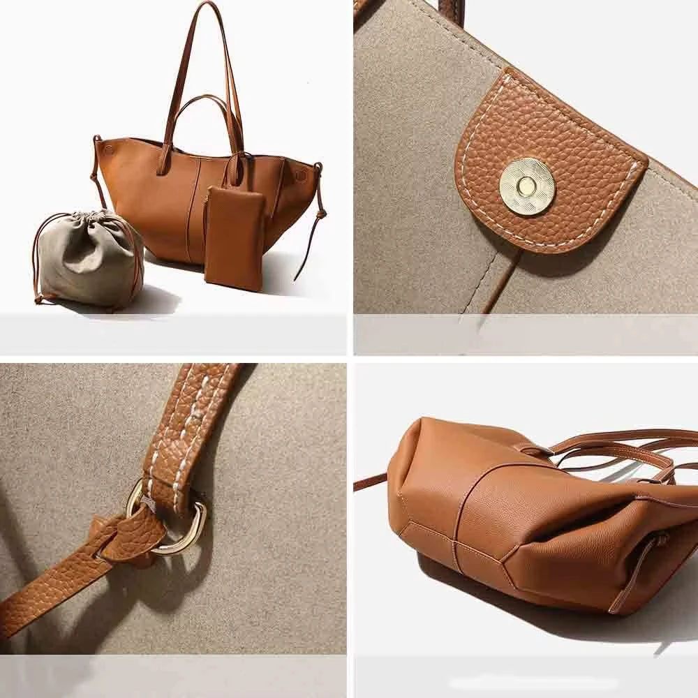 Luxury Designer Leather Bucket Bag for Women Large Capacity