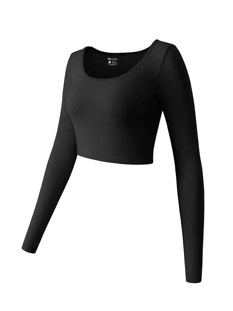 Womens Yoga Top Long Sleeve Round Neck Seamless Gym Wear