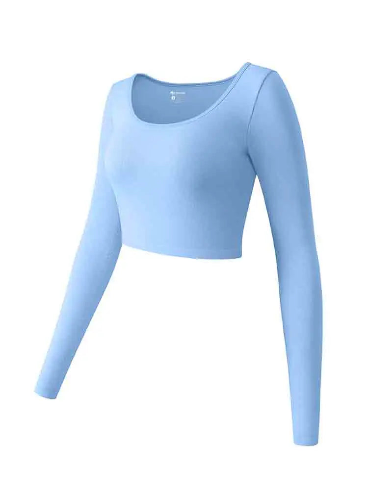 Womens Yoga Top Long Sleeve Round Neck Seamless Gym Wear