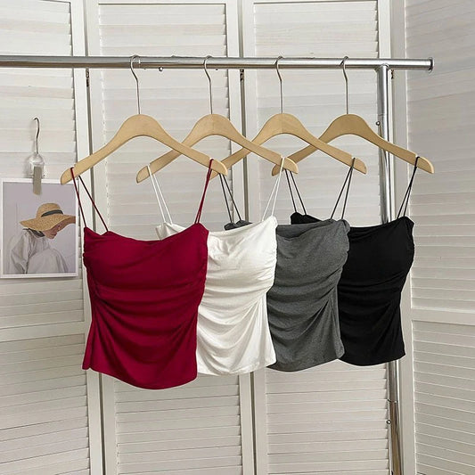 Women Summer Camisole Tank Built In Bra Spaghetti Straps
