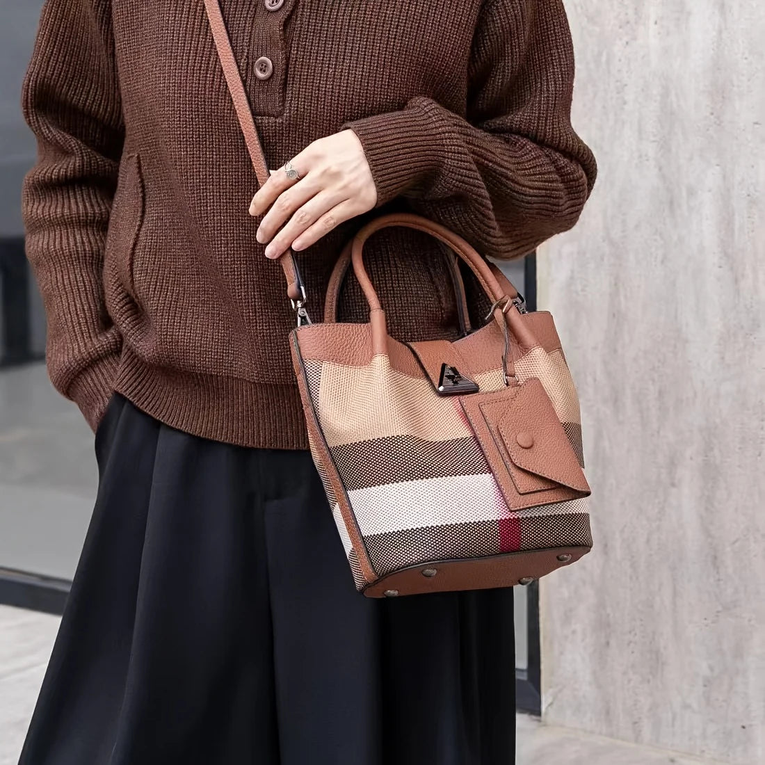 Tote Bag For Women Genuine Leather Canvas Adjustable Strap