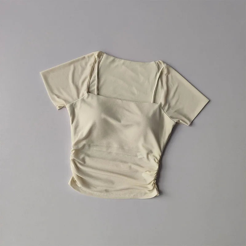 Summer Two Piece Yoga Dress Chest Cushion Sports Mesh Top