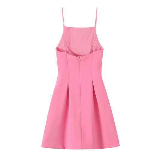 Pink Short Dress With Slender Straps A Line Silhouette