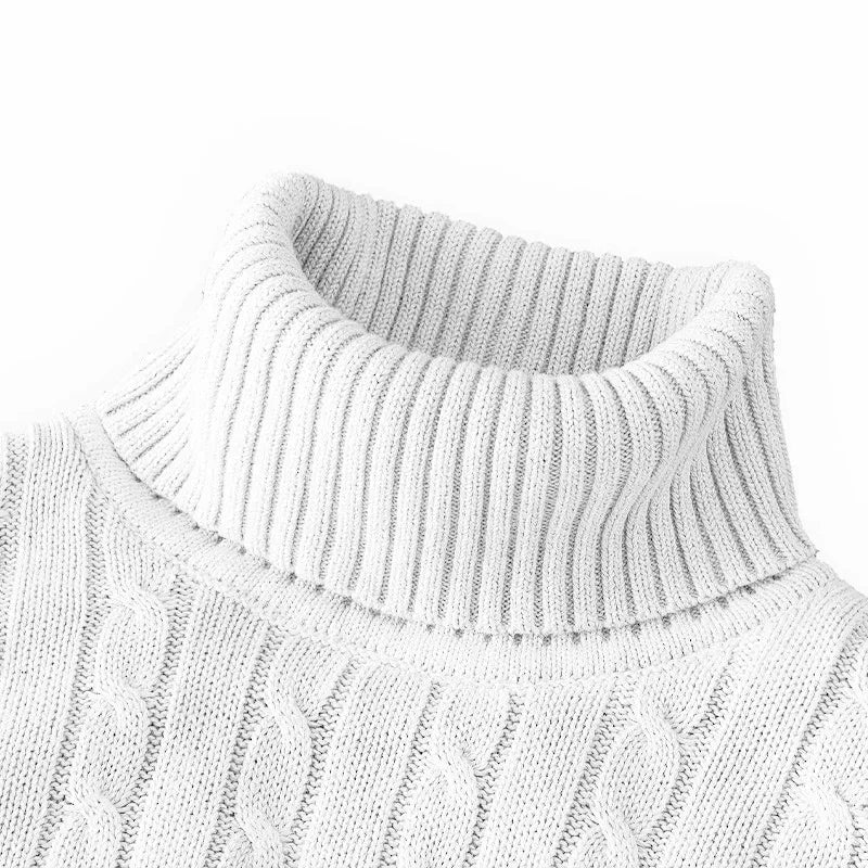 Autumn Mens Long Sleeve Knitted Sweater Slim Fit Turtleneck