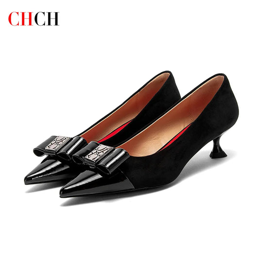 CHCH Velvet Winter Heels For Women 5cm Black Pumps Classic