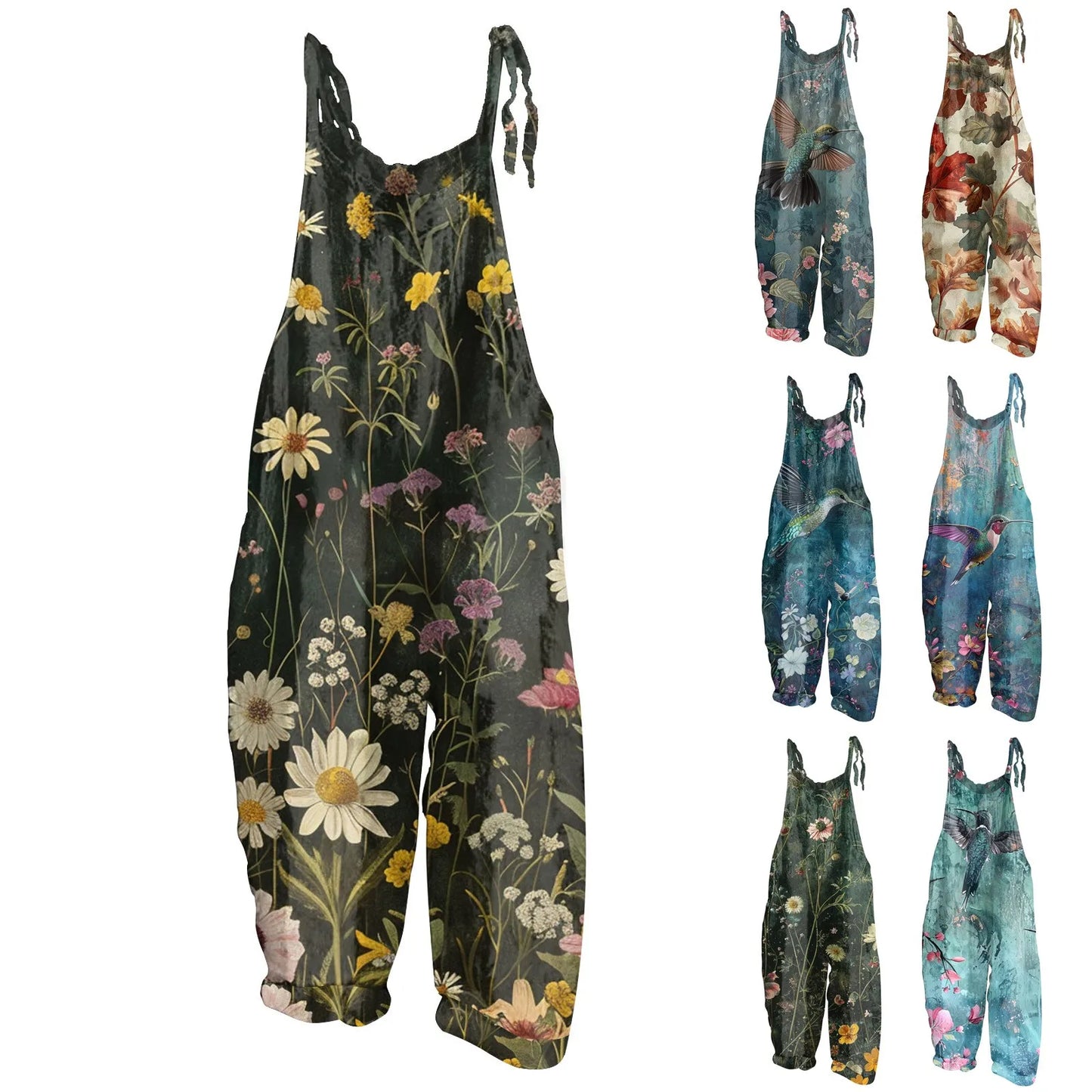 Floral Print Womens Jumpsuit Casual Loose Shoulder Strap