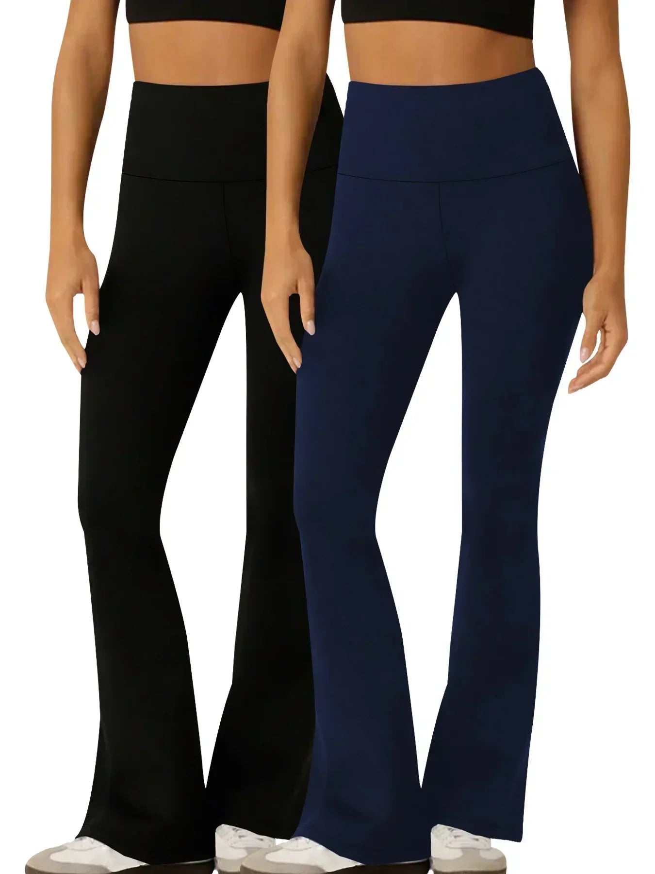Two Pack Womens Flare Pants Tummy Control Bell Bottoms