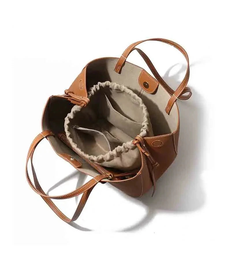 Luxury Designer Leather Bucket Bag for Women Large Capacity
