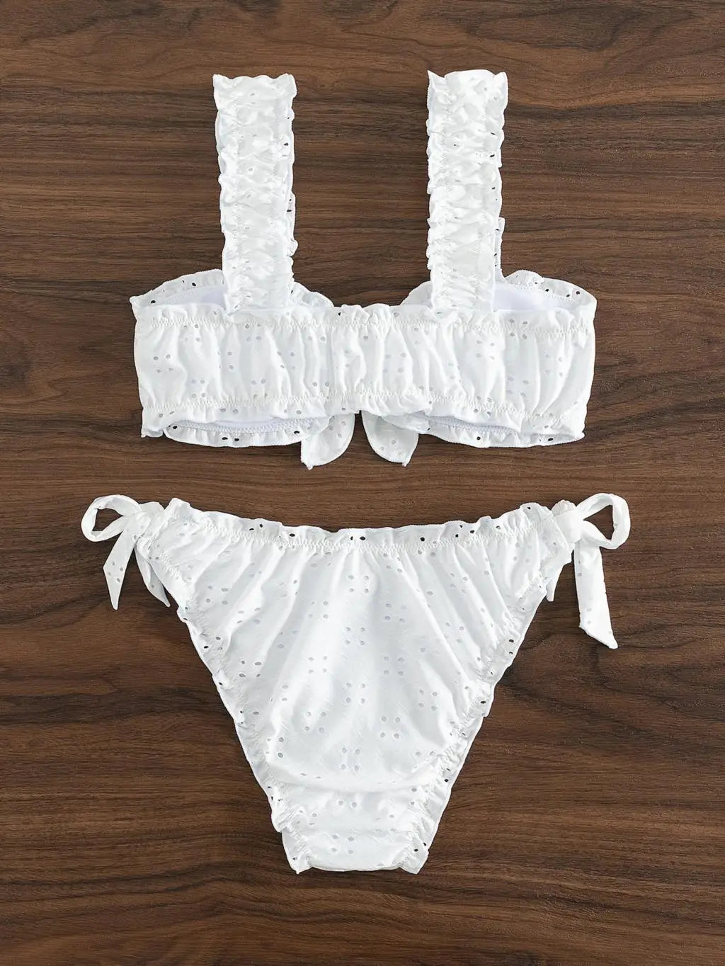 Schiffy Knot Front Tie Side Bikinis White Swimsuit Women