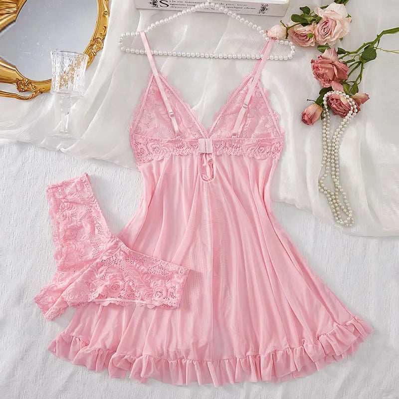 2025 Lace Sleeping Robe Nightgown Set Plus Size Sleepwear