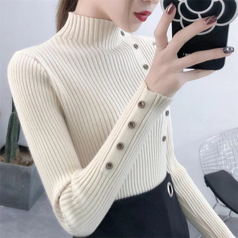 2023 Women Autumn Knitted Slim Cotton Turtleneck Sweater