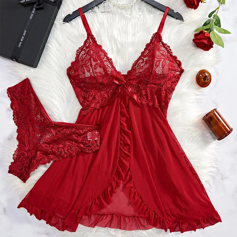 2025 Lace Sleeping Robe Nightgown Set Plus Size Sleepwear