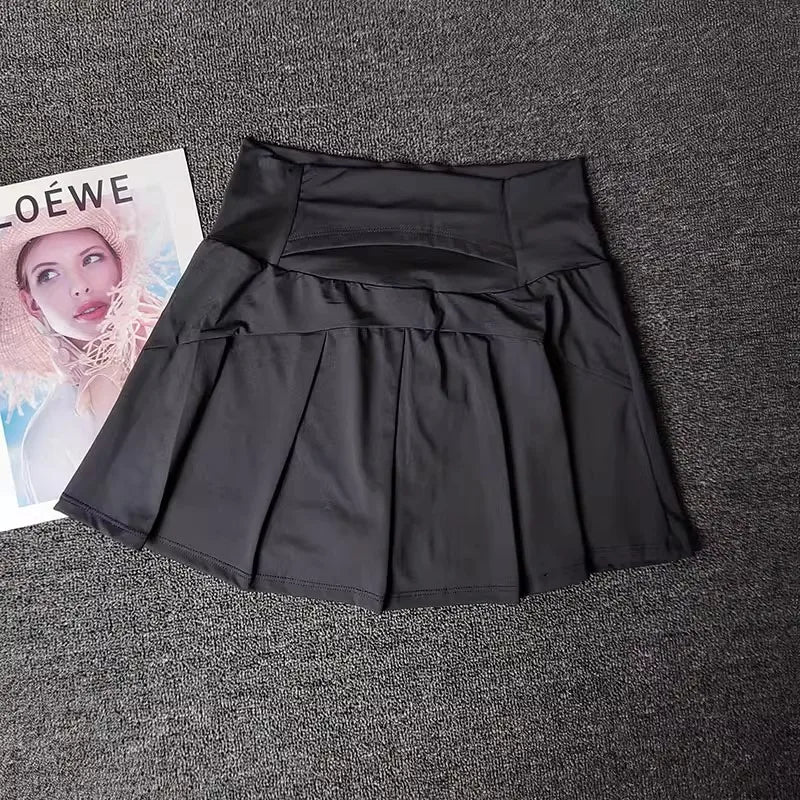 Women High Waist Tennis Skirt With Built In Shorts Gym Yoga
