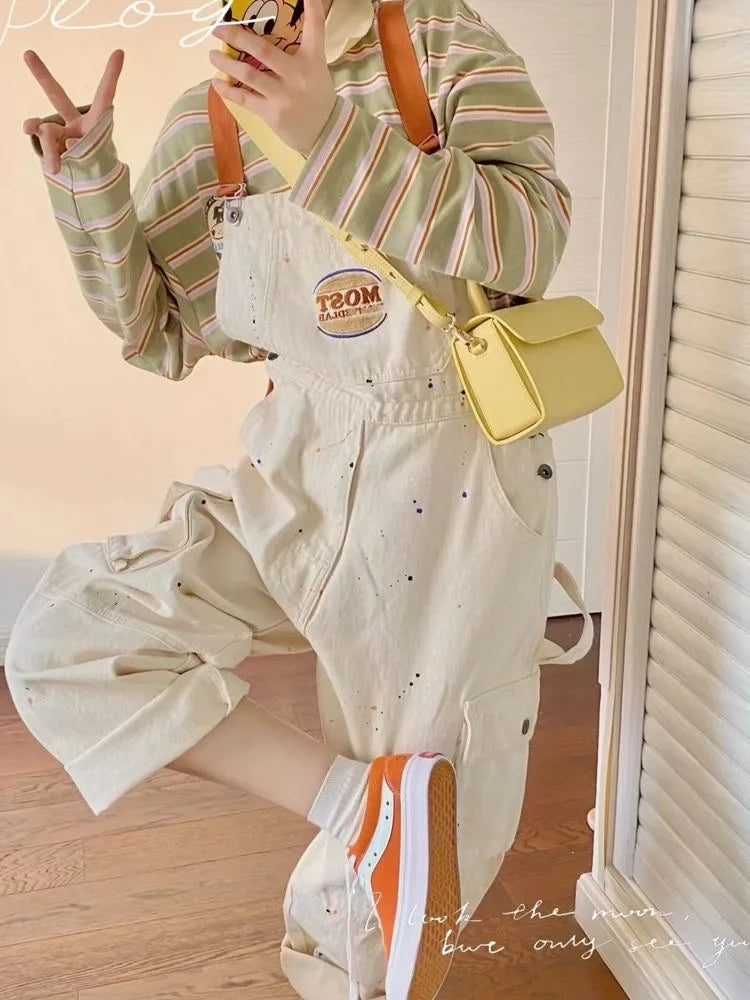 Cool Girl Embroidered Denim Strap Jumpsuit For Women Retro