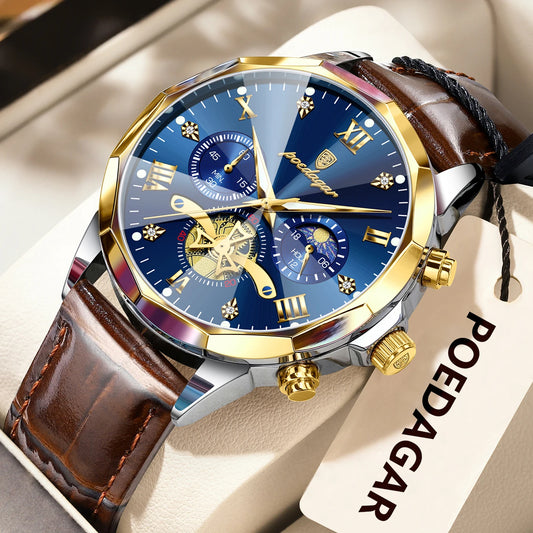 POEDAGAR Men Wristwatch Quartz Waterproof Chronograph