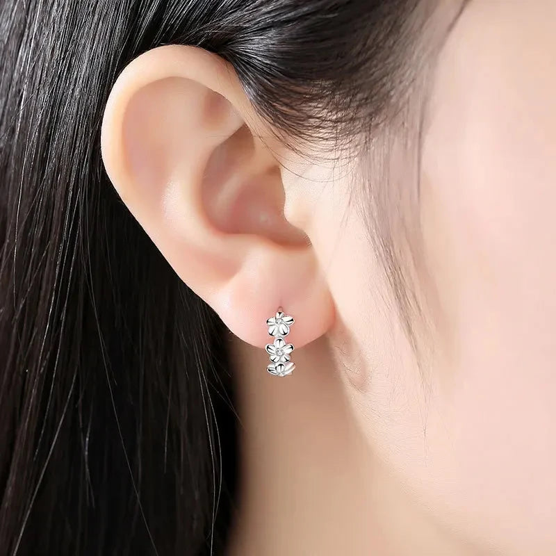 925 Sterling Silver Stud Earrings Crystal Zircon Flower
