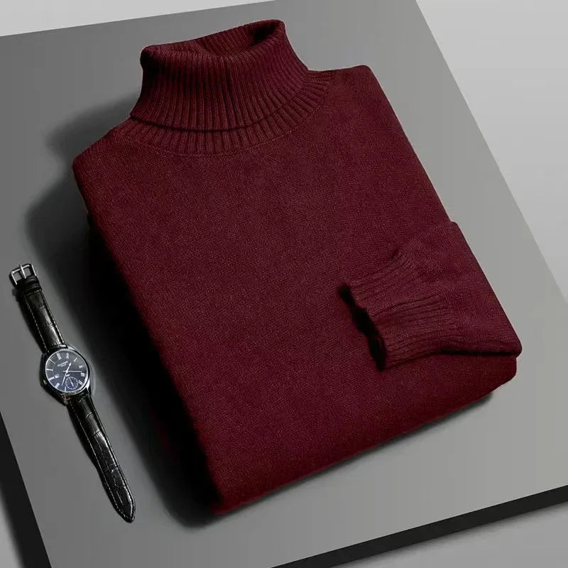 Autumn Mens Knitted Turtleneck Sweater Slim Fit Long Sleeve