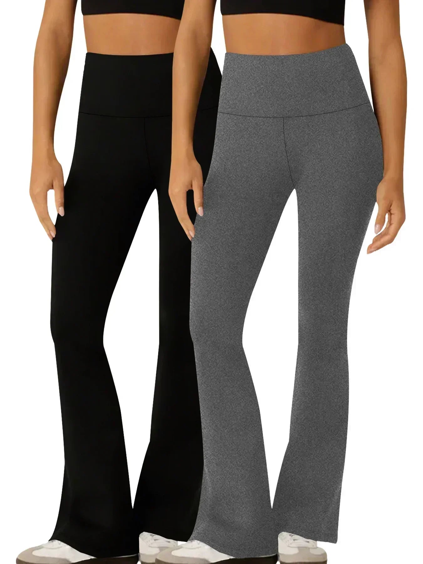 Two Pack Womens Flare Pants Tummy Control Bell Bottoms