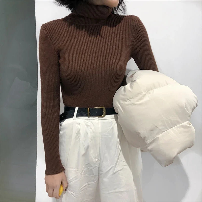 2024 Autumn Thick Knit Sweater For Women Ribbed Turtleneck
