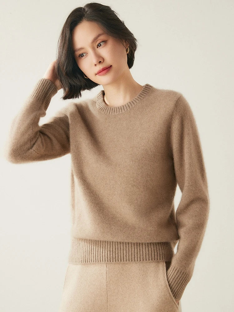 Chic O Neck Cashmere Sweater For Women Solid Color Pullover