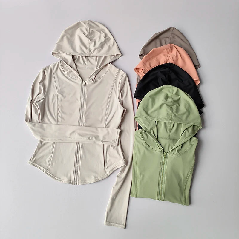 Women Yoga Jacket Long Sleeve Zip Front Hoodie Gym Top
